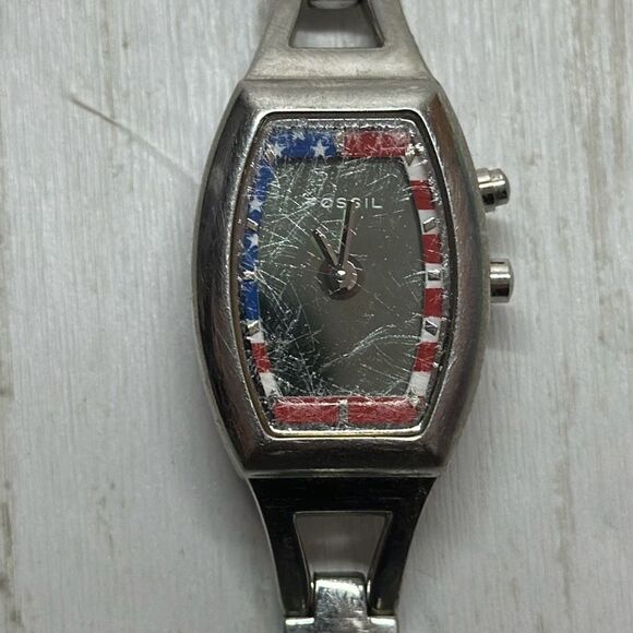 Fossil BIG TIC ES9744 American Flag LED Dial Silver Tone Watch SCRATCHES - Picture 9 of 16